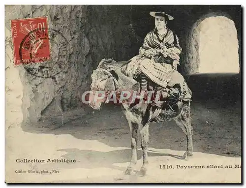 Cartes postales Paysanne allant au marche Ane Mule Folklore