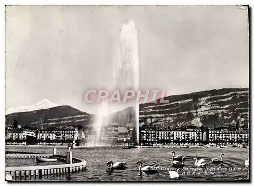 Moderne Karte Geneve Les cygnes Le jet d&#39eau et le Mont Blanc