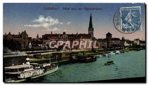 VINTAGE POSTCARD Dusseldorf Blick Von Der Rheinbrucke Boat�