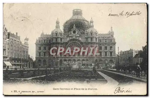 Cartes postales Anvers Gare Gentrale Et Place De La Station