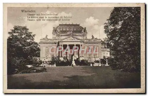 Cartes postales Wiesbaden Theater Mit Schillerdenkmal