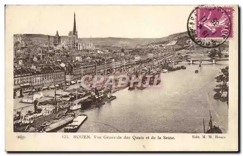 Cartes postales Rouen Vue Generale Des Quais Et De La Seine Bateaux