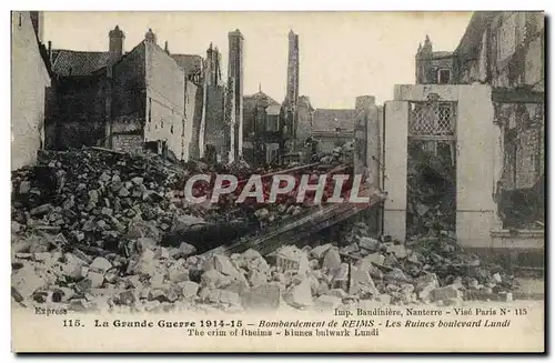 Cartes postales La Grande Guerre Bombardement De Reims Les Ruines Boulevard lundi Militaria