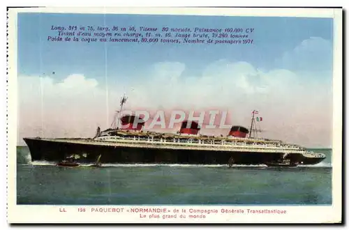 Ansichtskarte AK Paquebot Normandie de la Compagnie Generale Transatlantique Bateau