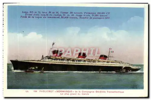 Cartes postales Paquebot Normandie de la Compagnie Generale Transatlantique Bateau