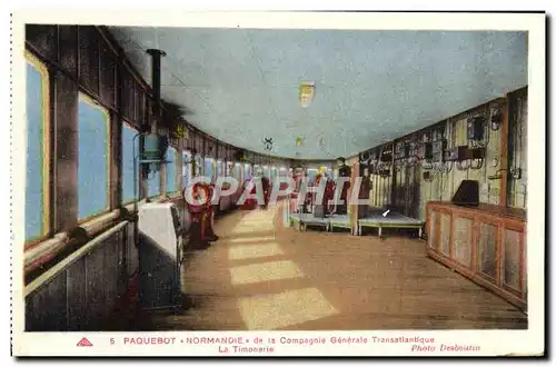 Cartes postales Paquebot Normandie de la Compagnie Generale Transatlantique La timonerie