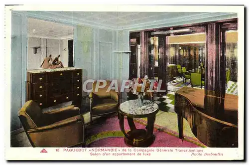 Cartes postales Paquebot Normandie de la Compagnie Generale Transatlantique Salon d'un appartement de luxe