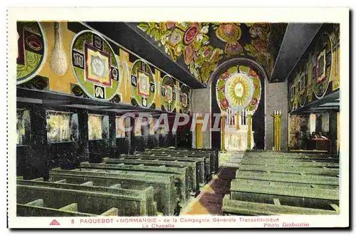 Cartes postales Paquebot Normandie de la Compagnie Generale Transatlantique La chapelle