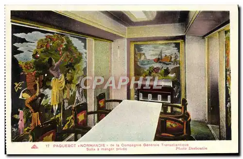 Cartes postales Paquebot Normandie de la Compagnie Generale Transatlantique Salle a manger privee