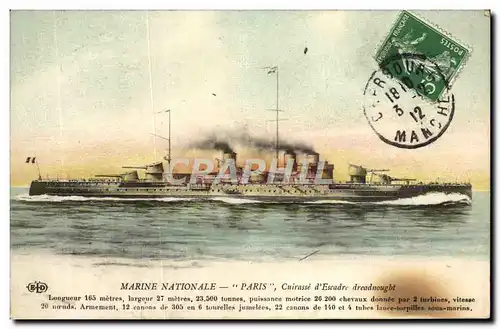 Cartes postales Marine Nationale Paris Cuirasse d'Escadre dreadnought