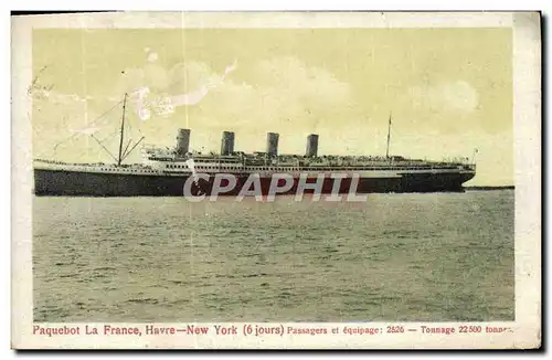 Cartes postales Paquebort La France Havre New York