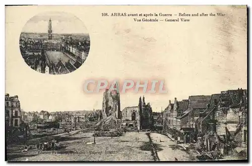 Cartes postales Arras Avant et apres Guerre Vue generale Militaria