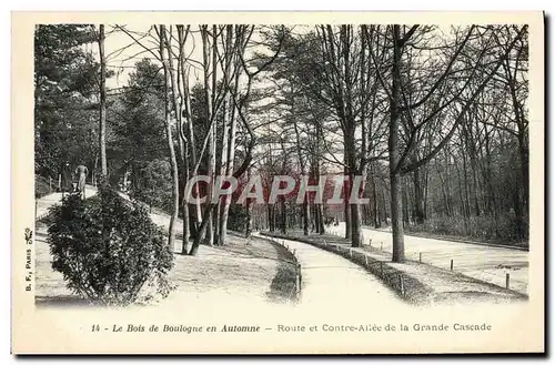 Cartes postales Le Bois de Boulogne en Automne Route et Contre allee de la grande cascade