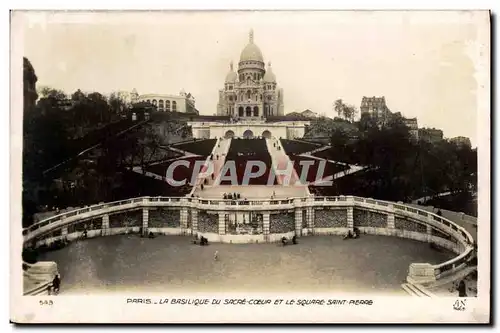 Cartes postales Paris La Basilique Du Sacre Coeur Et Le square Saint Pierre