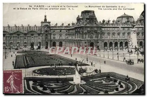 Ansichtskarte AK Paris Le Louvre et le Carrousel Le monument de Gambetta et la statue de Paris