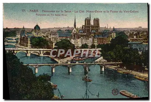 Cartes postales Paris Panorama Dur la Seine La Cite Notre Dame et la Pointe du Vert Galant