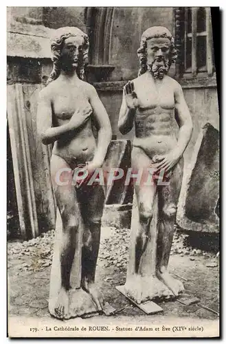 Ansichtskarte AK La Cathedrale de Rouen Statues d&#39Adam et Eve