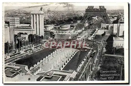 Cartes postales Exposition Internationale Paris 1937 Tour Eiffel Panorama d&#39ensemble avec les bassins du Troc
