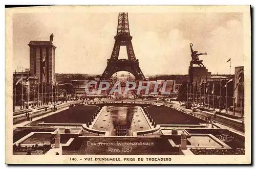 Cartes postales Exposition Internationale Paris 1937 Vue d&#39ensemble prise du Trocadero Tour Eiffel