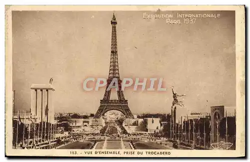 Cartes postales Exposition Internationale Paris 1937 Vue d&#39ensemble prise du Trocadero Tour Eiffel