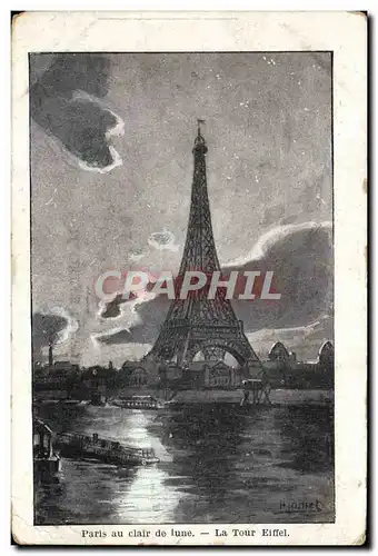 Cartes postales Paris Au Clair De Lune La Tour Eiffel