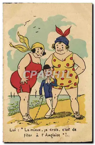 Cartes postales Fantaisie Femmes fortes a la plage