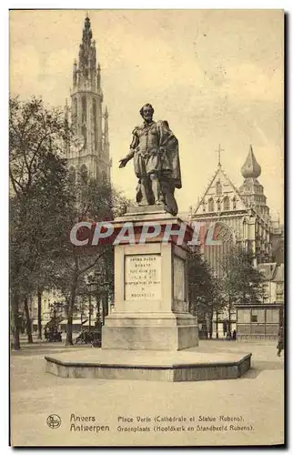 Cartes postales Anvers Place Verte Cathedrale et statue Rubens