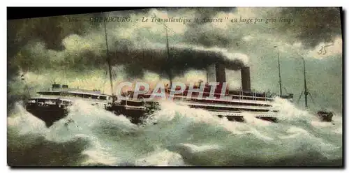 Cartes postales Cherbourg Le Transatlantique America au large par gros temps