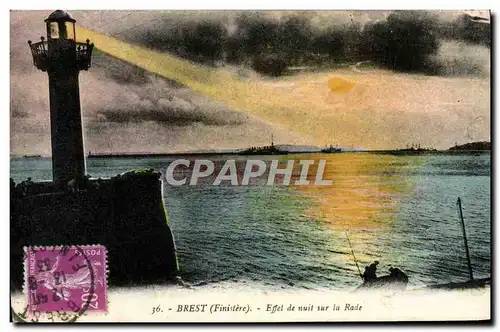 Cartes postales Brest Effet de nuit Sur la Rade Phare