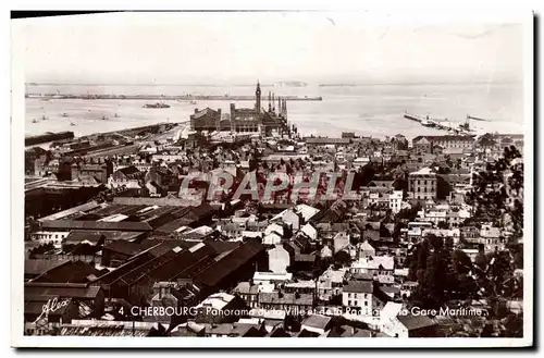 Moderne Karte Cherbourg Panorama de la Ville et de la rade avec la Gare maritime