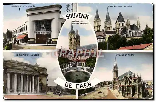 Cartes postales moderne Caen Entree de la gare routiere L&#39abbaye aux hommes Le palais de justice L&#39eglise St Pierr