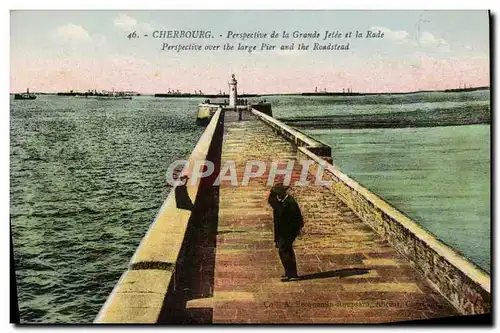 Cartes postales Cherbourg Perspective de la Grande jetee et la rade