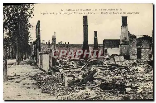 Ansichtskarte AK Bataille de la Marne Frignicourt pres Vitry le Francois Route de Vitry a Moutierender Militaria