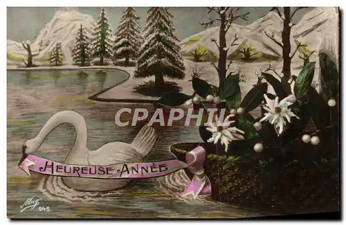 Cartes postales Fantaisie Heureuse Annee Cygne