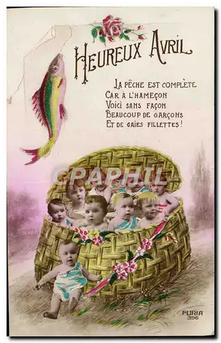 Cartes postales Fantaisie Heureux Avril Bebes Poisson