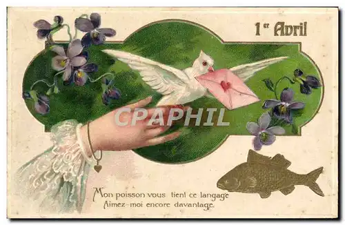 Cartes postales Fantaisie 1er Avril Poisson Colombe