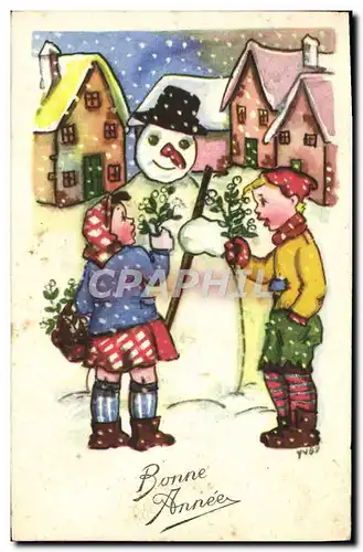 Cartes postales Fantaisie Bonne Annee Bonhomme de neige