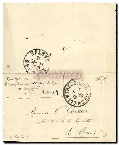 Lettre Garnier Francise Militaire pour le Mans