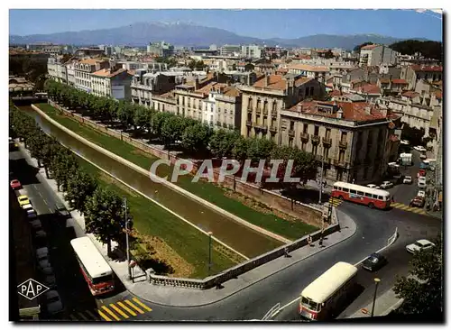 Cartes postales moderne Perpignan Les Quais De La Basse Et Le Palmarium au fond le Canigou