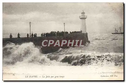 Cartes postales Le Havre La Jetee Par Gros Temps Phare