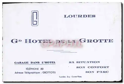 Carte de visite Lourdes Grand hotel de la grotte