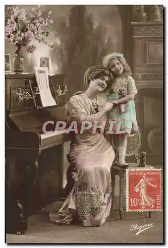 Cartes postales Fantaisie Femme Enfant Piano