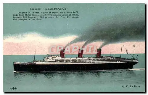 Cartes postales Paquebot Bateau Ile de France