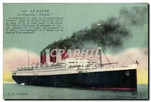 Cartes postales Le Havre Le Paquebot Paris Bateau