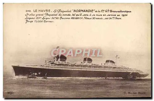 Ansichtskarte AK Le Havre Le Paquebot Normandie de la Cie Generale Transatlantique