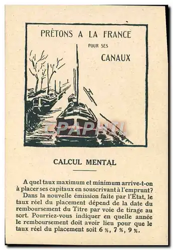 Cartes postales Calcul Mental Pretons pour la France pour ses canaux