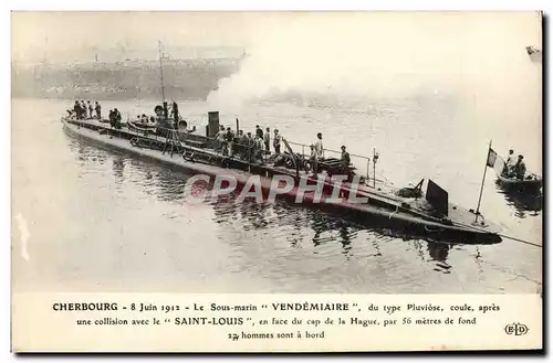 Cartes postales Cherbourg 8 Juin 1912 Le Sous Marin Vendemiaire du type Pluviose Bateau