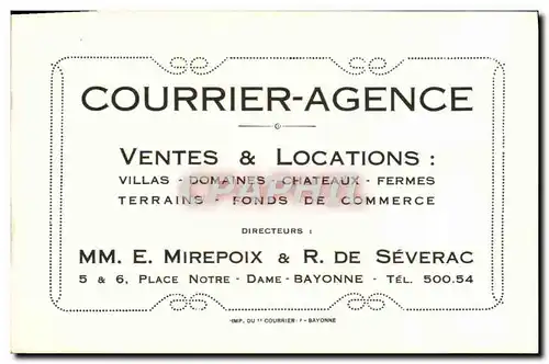 Carte de visite Courrier Agence Mirepoix Severac Place Notre Dame Bayonne Immobilier