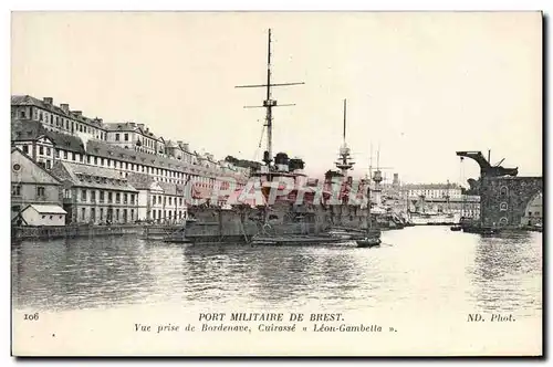 Cartes postales Brest Port Militaire Vue Prise de Bordenave Cuirasse Leon Gambetta