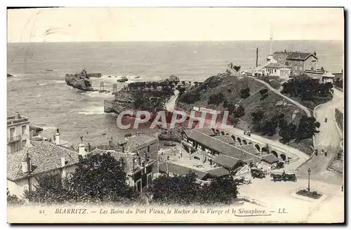 Ansichtskarte AK Biarritz Les Bains du Port Vieux le Rocher de la Vierge et le semaphore